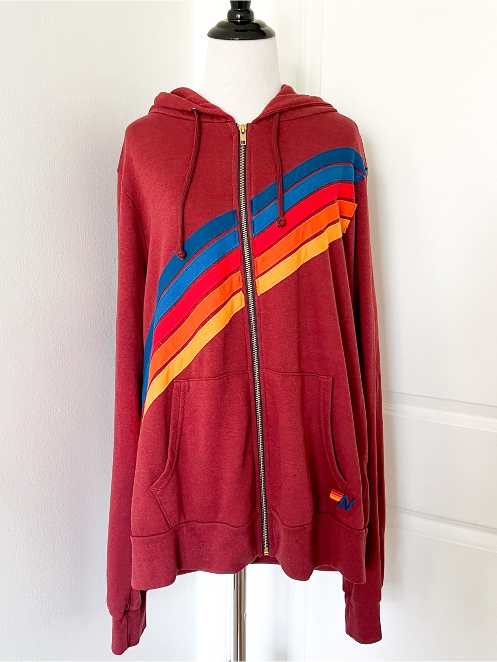 Aviator Nation Berry Zip Hoodie with Pink and Coral Accents - Size XL